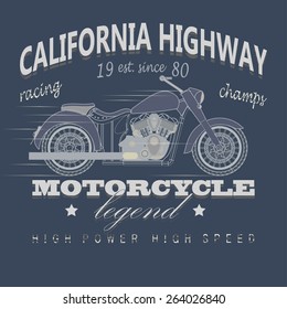 Motorcycle Racing Typography Graphics. California Highway. T-shirt Design,  Bikers wear. vector illustration