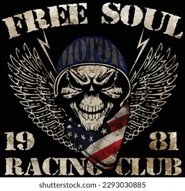 Motorcycle Racing Typography Graphics and Poster. Skull and Old school bike. T-shirt Design, vector illustration