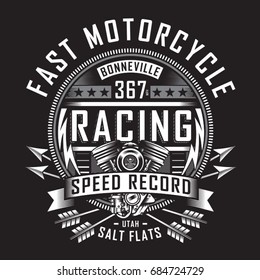 Motorcycle racing typography, tee shirt graphics, vectors