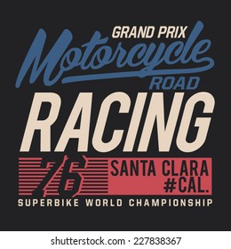 Motorcycle racing typography, t-shirt graphics, vectors