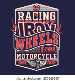 Motorcycle racing typography, t-shirt graphics, vectors