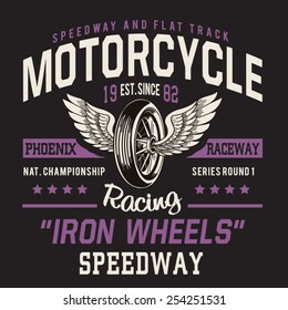 Motorcycle racing typography, t-shirt graphics, vectors