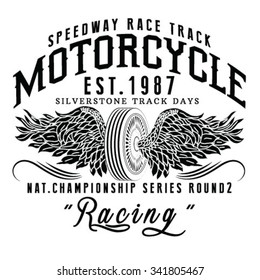 Motorcycle racing typography, t-shirt graphics, vectors