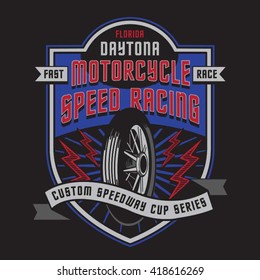 Motorcycle racing typography, t-shirt graphics, vectors