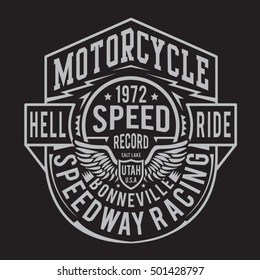 Motorcycle racing typography, t-shirt graphics, vectors