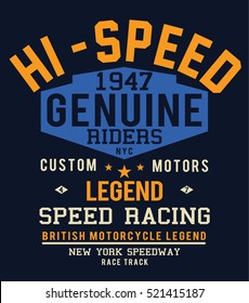 Motorcycle racing typography, t-shirt graphics, vectors
