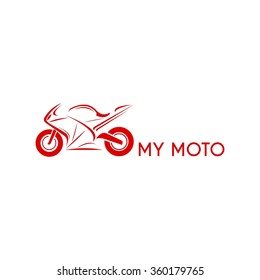 motorcycle in red with typography icon. Mechanic service and mechanics, connection and operation engineering design work.