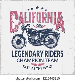 Motorcycle Relro Placard.California lettering.T-shirt Print.Vector illustration.