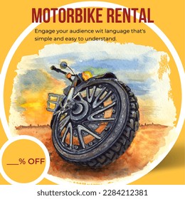 Motorcycle rental. For leisure and work purposes. The poster has room for phone, email, and other information.