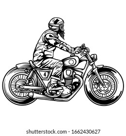 Motorcycle ride black and white illustration.