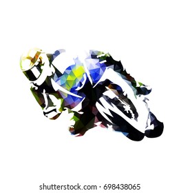 Motorcycle rider, abstract polygonal vector silhouette, front view