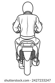 A motorcycle rider from behind in outline and vector format.