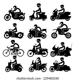 Motorcycle rider Icons set. Vector Illustration