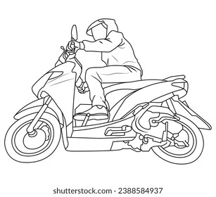 A motorcycle rider from low angle view in outline and vector.