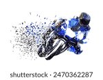 Motorcycle rider on road motorbike. Moto racing, low poly isolated vector illustration, distortion effect