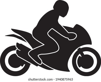 Motorcycle Rider on a Sport Bike Silhouette Isolated Vector Illustration