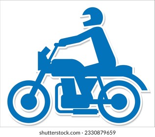 Motorcycle rider pictogram icon with white border and shadow.