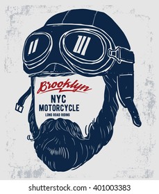 Motorcycle rider with retro racer helmet. T-shirt graphics. Vintage style. Vectors.