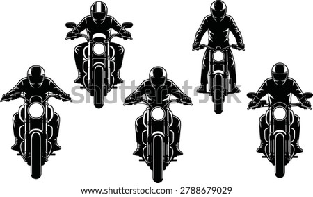 Motorcycle Rider Silhouette Collection with Front View Sports Bike and Biker Vector Illustration Set.eps
