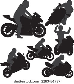 Motorcycle rider silhouettes set vector. Layered and fully editable	