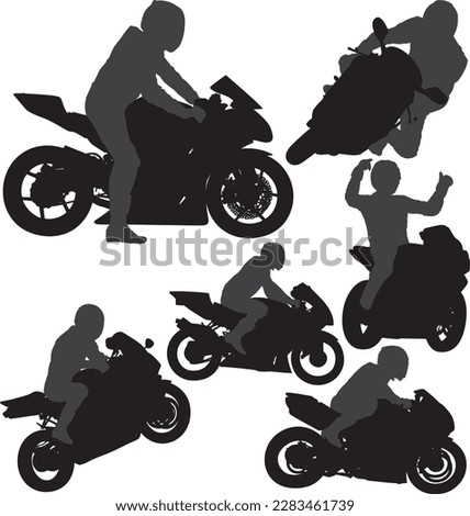 Motorcycle rider silhouettes set vector. Layered and fully editable	