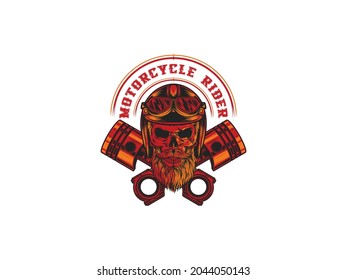 Motorcycle rider t-shirt vector. Skull with motorcycle helmet and motorcycle piston vector.