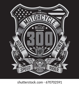 Motorcycle rider typography, tee shirt graphics, vectors