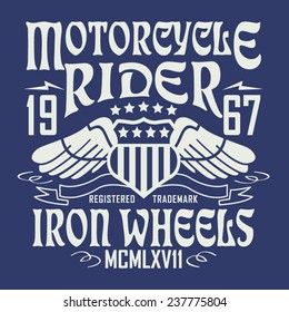 Motorcycle rider typography, t-shirt graphics, vectors