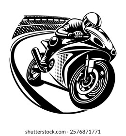 Motorcycle rider vector art illustration Black and white bike vector art