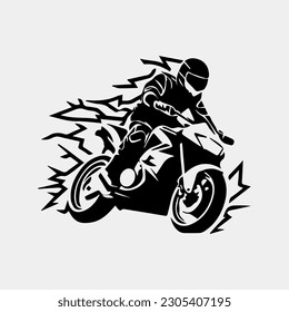 motorcycle rider. Vector silhouette. isolated on white
