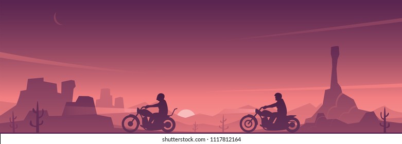 Motorcycle Riders On A Desert Road Scene