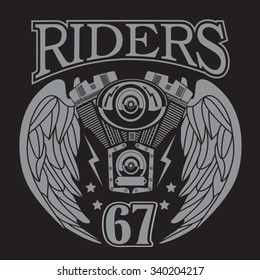 motorcycle riders typography, t-shirt graphics, vectors