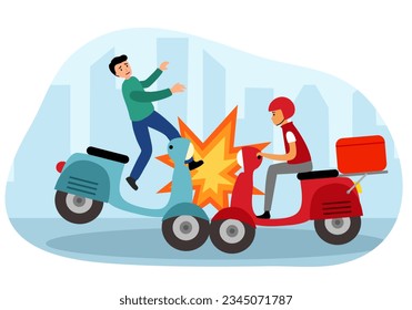 Motorcycle road accident concept vector illustration. Motorbike crash.