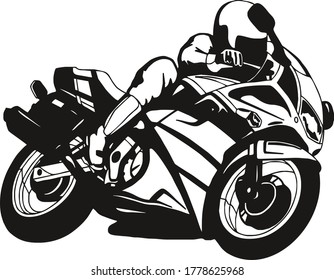 Motorcycle road racing, abstract vector illustration. Motorbike. Tattoo. Web site page and mobile app design.