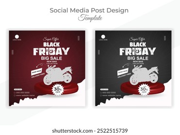 Motorcycle sale promotion black Friday banner social media post set design template