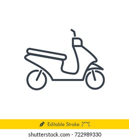 Motorcycle (Scooter) Icon / Vector - In Line / Stroke Design with Editable Stroke