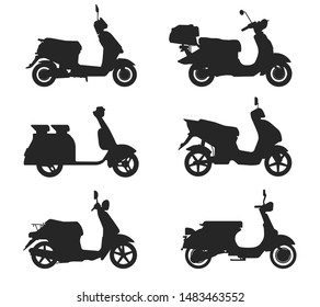 Motorcycle scooter moped Icon Vector Logo Template. Flat style. Side view, profile. 