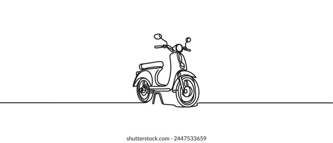 motorcycle, scooter in one line style. continuous drawing, vector illustration