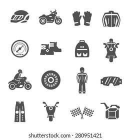 Motorcycle and scooter rider icons flat black set isolated vector illustration