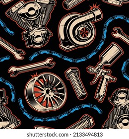 Motorcycle seamless background, this design can be used as wallpapers for a garage.