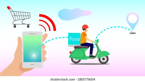 Motorcycle service Food delivery, Flat editable vector illustration, clip art