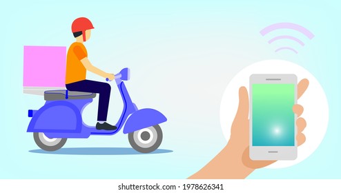 Motorcycle service Food delivery, Flat editable vector illustration, clip art
