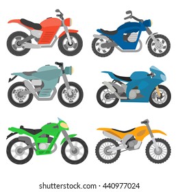 Motorcycle set. collection of different motorcycles in a flat style