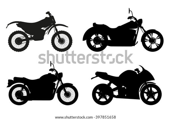 白い背景にオートバイのセットアイコン黒いアウトラインシルエットベクターイラスト のベクター画像素材 ロイヤリティフリー
