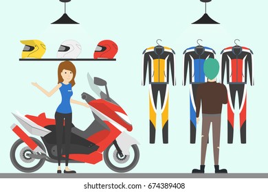Motorcycle shop interior.