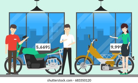 Motorcycle shop interior.