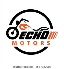 Motorcycle Shop Logo Design, Motorcycle Repair Center Logo Design, Motorcycle Service Center Logo, Motorcycle Modification Shop Logo Design, Bike Vector Sticker Design, Echo Motors Vector Illustration