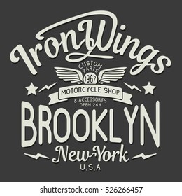 Motorcycle shop typography, t-shirt graphics, vectors