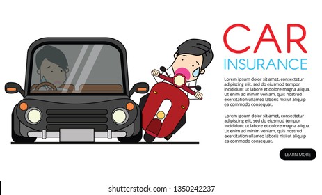 motorcycle side hit with private car. Flat vector illustration design.