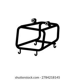 Motorcycle Side Saddlebag Mounting Rack Rail Icon. Black filled icon of a side frame saddlebag pannier box mounting rack rail